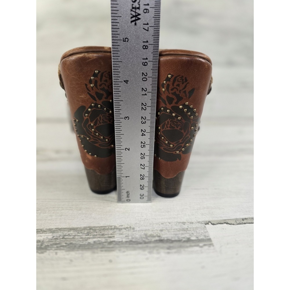Stuart Weitzman Womens Tan Leather Rose Floral Studded Platform Clog Mules Spain - Picture 4 of 13